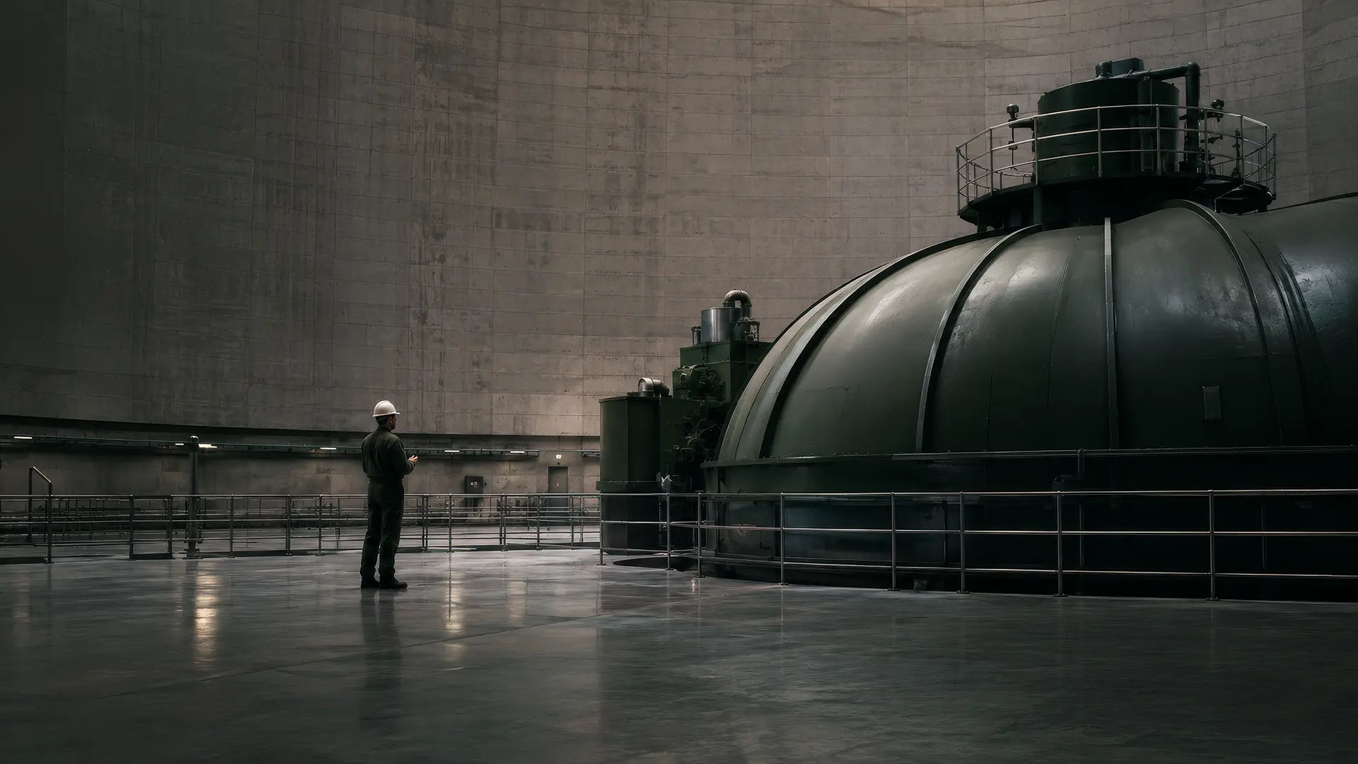 Industrial plant infrastructure with a field worker observing the operating environment.